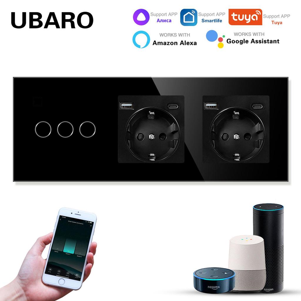 European Standard Type 228 Smart Switch Socket with Tempered Glass Panel, Alexa Voice Control, and Doodle App Compatibility