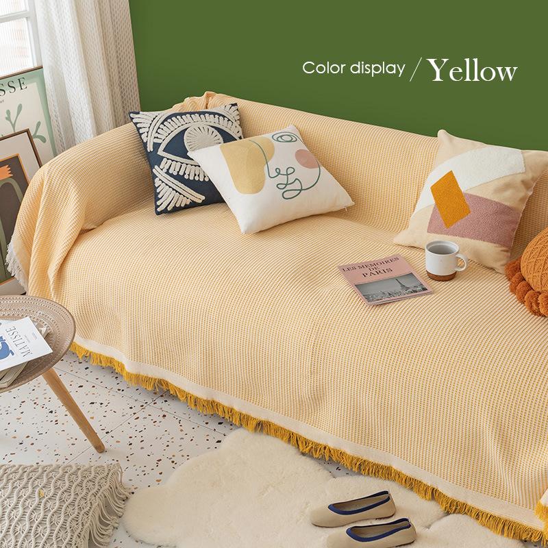 Ins Cream Yellow Sand Hair Towel Solid Color Sofa Cover Cloth Towel Full Cover Universal Cover All Inclusive Non-Slip Sofa Towel