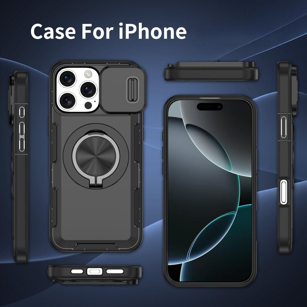 Anti-Shock Case for Iphone 17 Pro Max Iphone17 16 Plus 12 13 15 14 Pro Max Iphone16 Dual Layer Magnetic Ring Holder for Magsafe