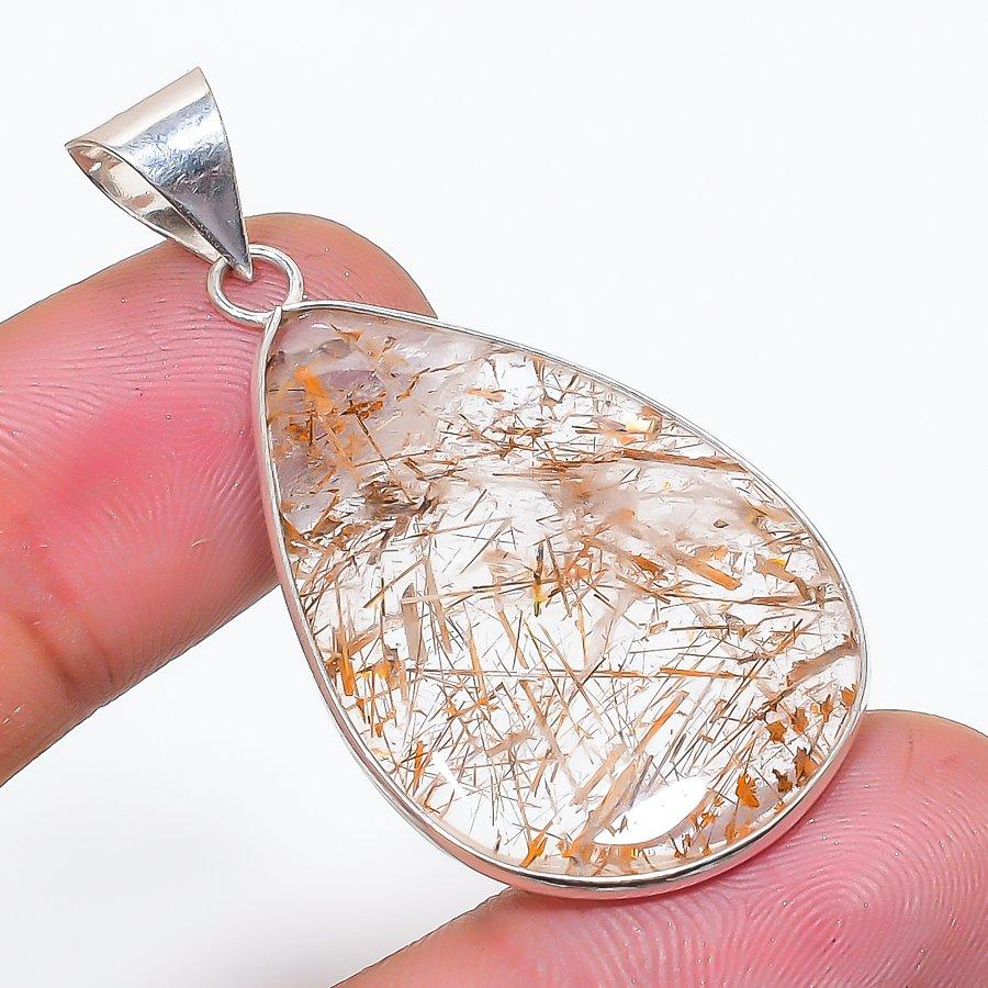 Natural Copper Rutile Gemstone 925 Sterling Silver Jewelry Pendant 1.85  AP-14274