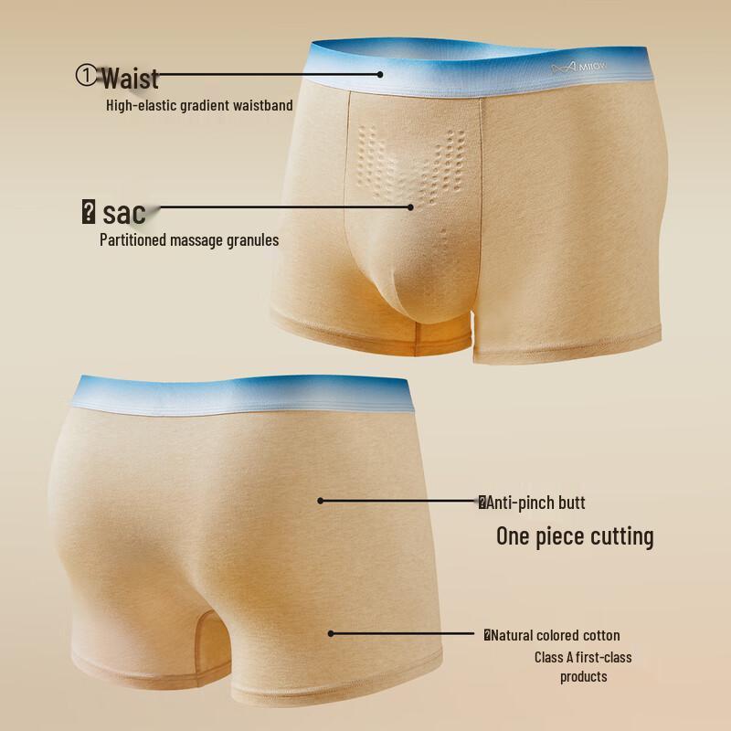 Mao Ren Men's Natural Color Cotton Antibacterial Boxer Briefs 3-Pack