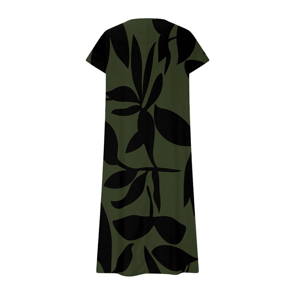 Fashion Women's Summer V-Neck Short Sleeve Floral Print Beach Dress