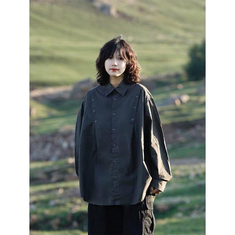 Shirt Men's Long-Sleeved Cotton Oversize Loose Niche Design Breasted Top Trendy Casual Shirt Men