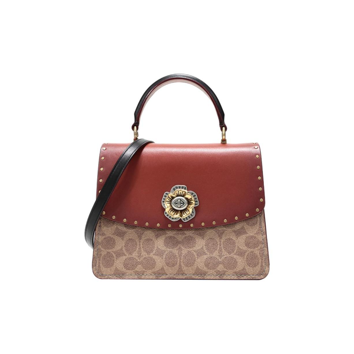 

Coach Parker 23 Top Handle Camellia Studded Leather Crossbody Bag Women Handbags Brown 53349-B4NQ6 Basic Set (Bag+Dust Bag)