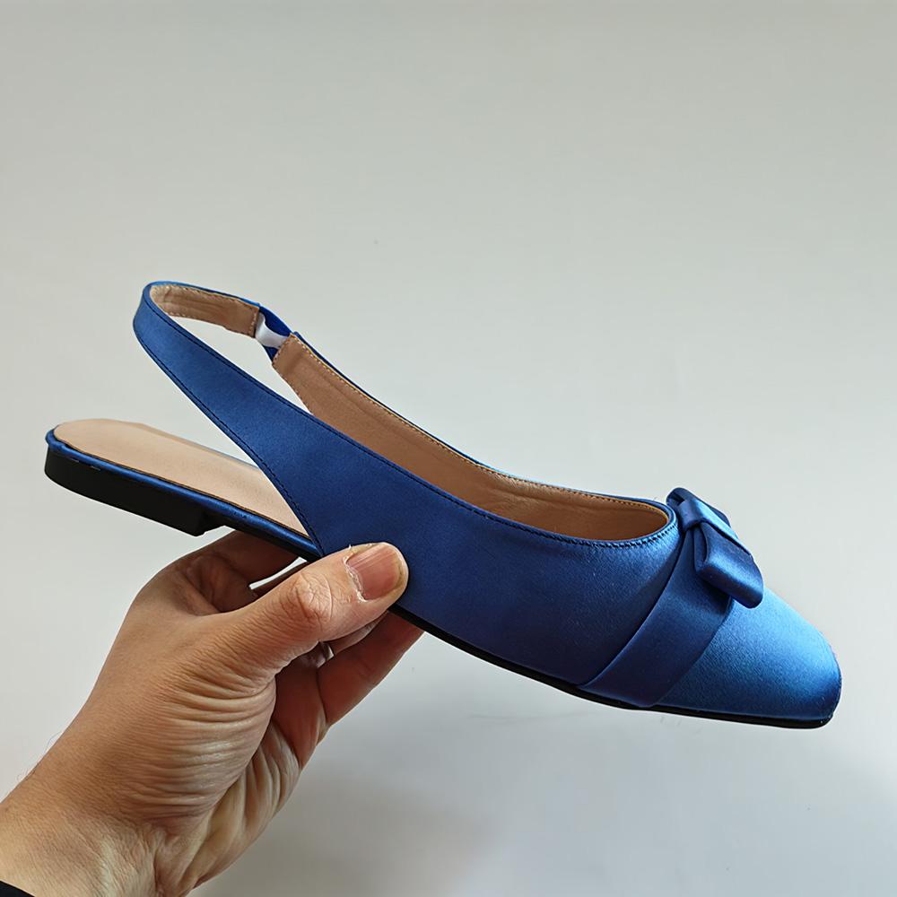 Blue Satin Shoes Women Lightweight Ballet Flats Spring Summer Dress Party Shoes Elegant Office Lady Plus Size 43