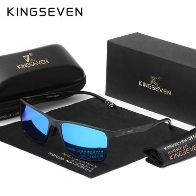 Kingseven Occhiali da sole rettangolari in alluminio da uomo/donna, lenti a specchio antiriflesso polarizzate di alta qualità