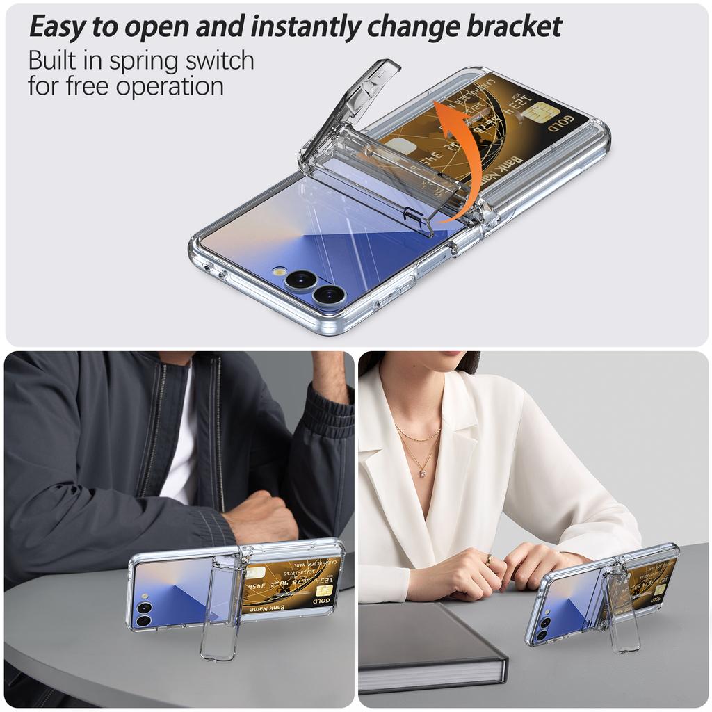 Shockproof Bracket Hinge Case For Samsung Galaxy Z Flip 7 6 5 Flip7 Flip6 Zflip7 Cover Hard Wallet Card Insertion Folding Cases