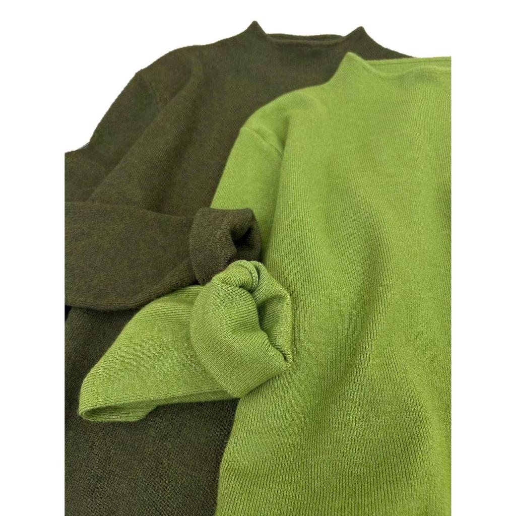 Soft Chewy Light Apple Green Women's Half-High Collar Long Sleeve Knit Sweater for Autumn/Winter
