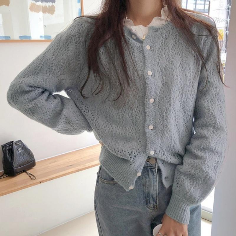 Fashion Vintage Long Sleeve Cardigans Women Casual O-neck Loose Sweaters Coats Women Elegant Hollow Out Knitted Sweater Female 28406