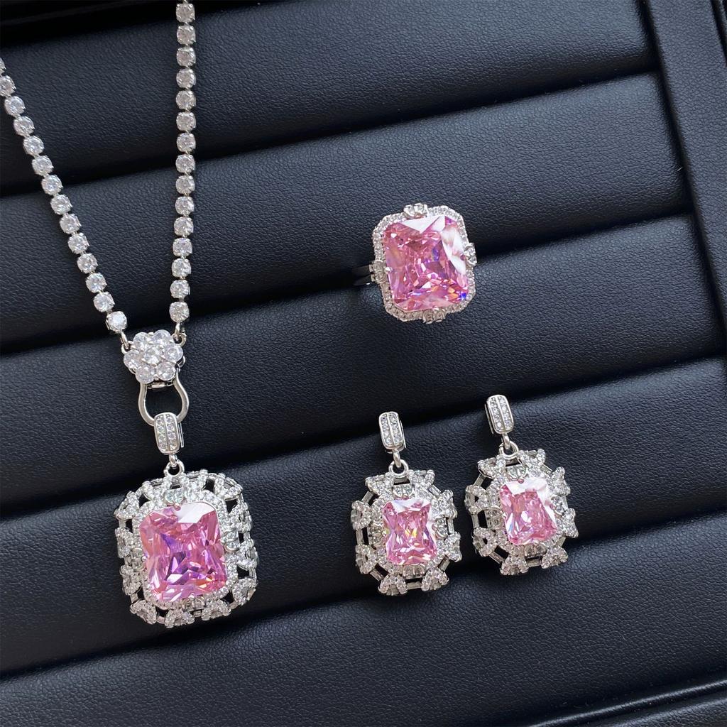 2025 Retro Ruby Jewelry Set 925 Sterling Silver Engagement Ring Earrings Necklace Women's Party Gift