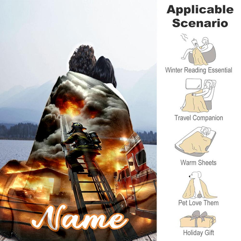 Firefighter Personalized Name Blanket Multi-purpose Customizable Blanket Ultra-Soft Perfect for Sofa Chair Bedding Office Chair for All Occasions