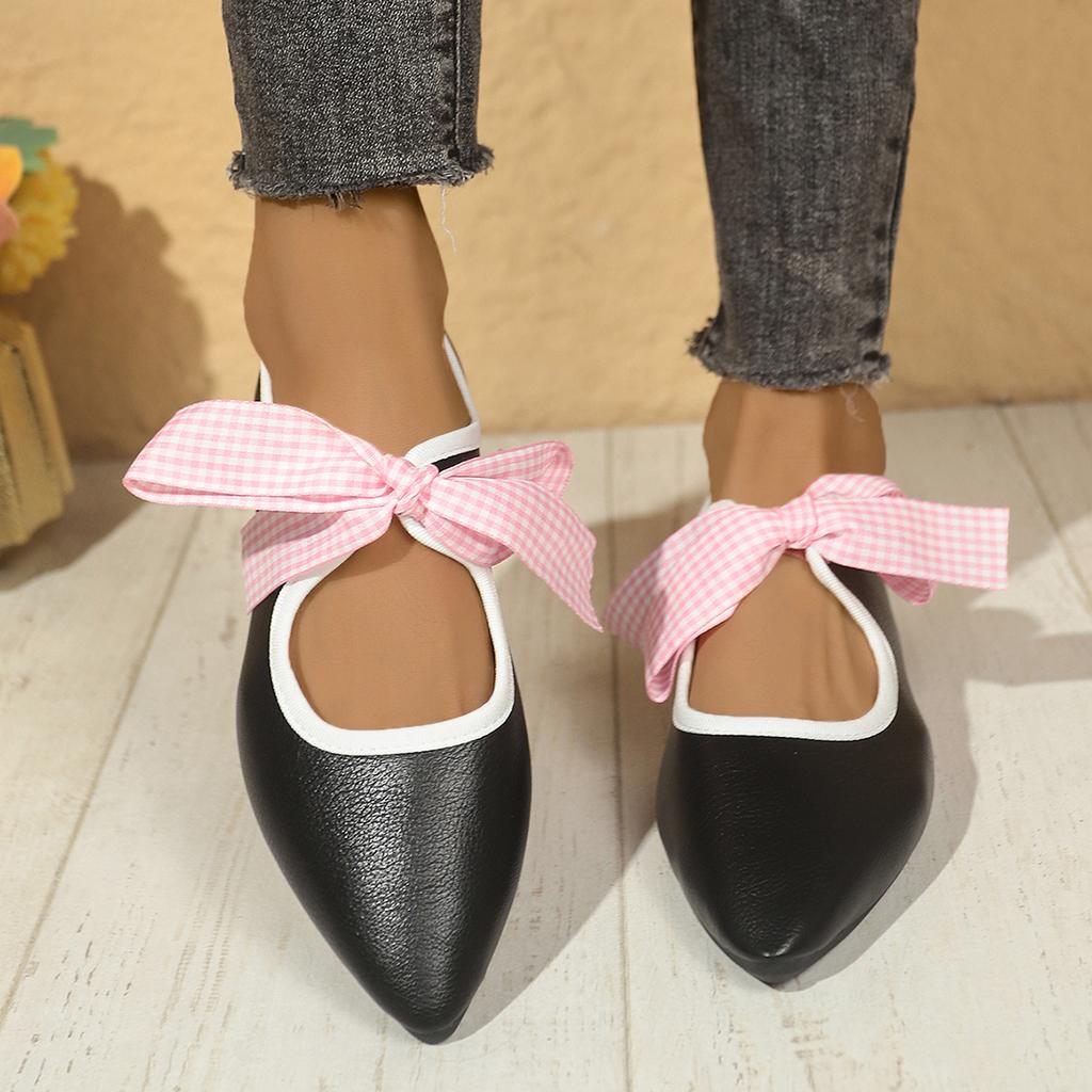 Plus-size Flat Shoes for Women Pointy Shallow Front Lace-up Butterfly Knot Soft Sole Non-slip Low Top Shoes