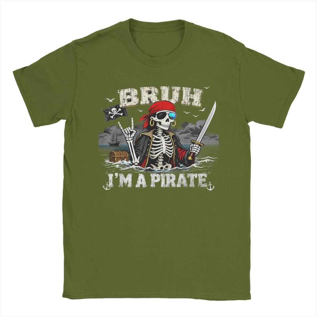 Bruh Im A Pirate Spooky Skeleton Halloween Costumes T-Shirt Beach Harajuku T-Shirts Men Cotton Comfortable Plus Size Top Tees
