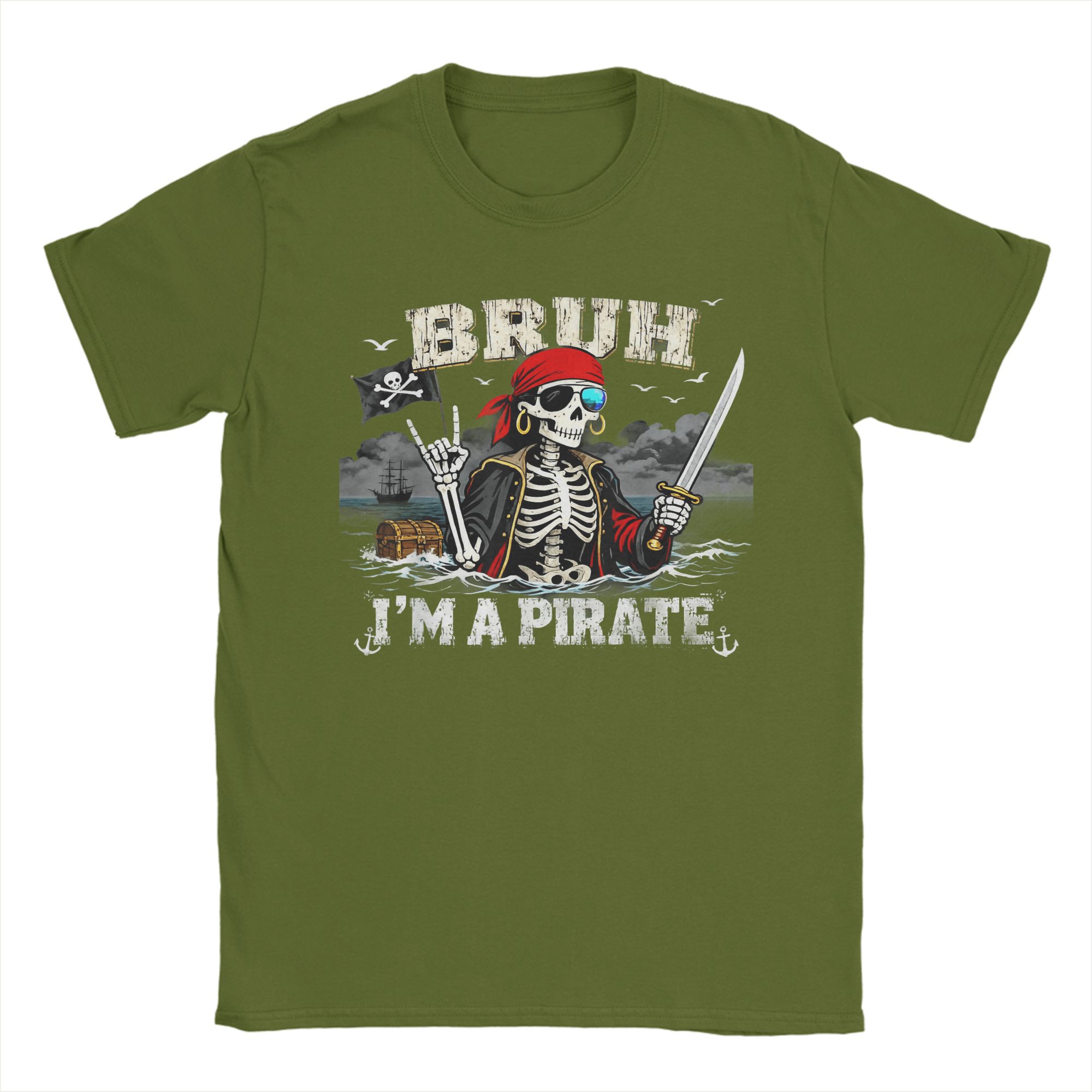 

Bruh Im A Pirate Spooky Skeleton Halloween Costumes T-Shirt Beach Harajuku T-Shirts Men Cotton Comfortable Plus Size Top Tees 4XL