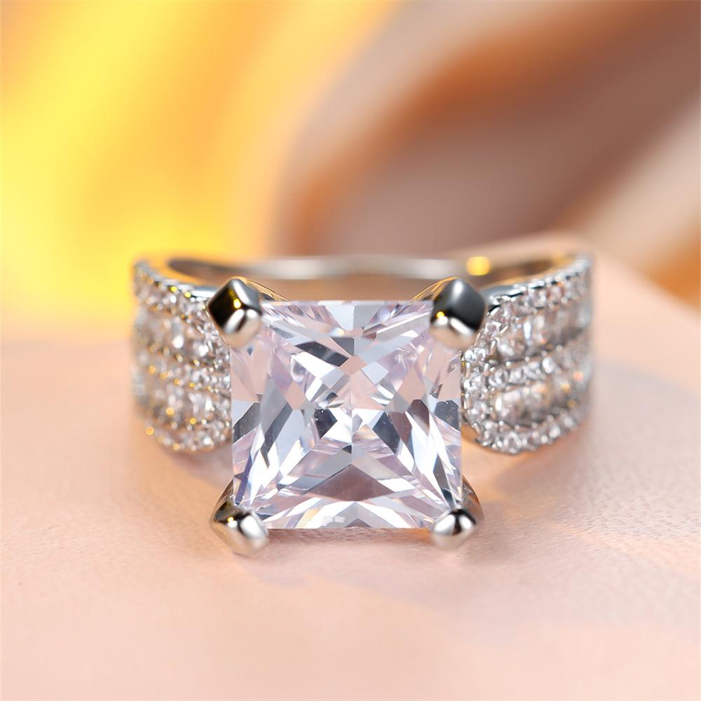 Princeznovský výbrus Krištáľové Veľké Štvorcové Kamenné Prstene Pre Ženy Trendy Strieborná Farba Biely Zirkón Svadobný Prsteň Zásnubný Darčeky