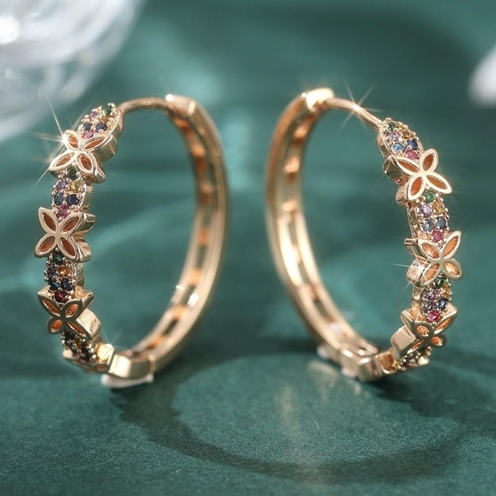Crystal Zircon Stone Earrings Copper Butterfly Round Earrings Classic Wreath Hoop Earrings  Daily