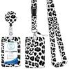 Leopard Print Retractable Badge Reel Holder with Card Holder Neck Strap Lanyard Stylish ID Name Worker Card Keychain for Women