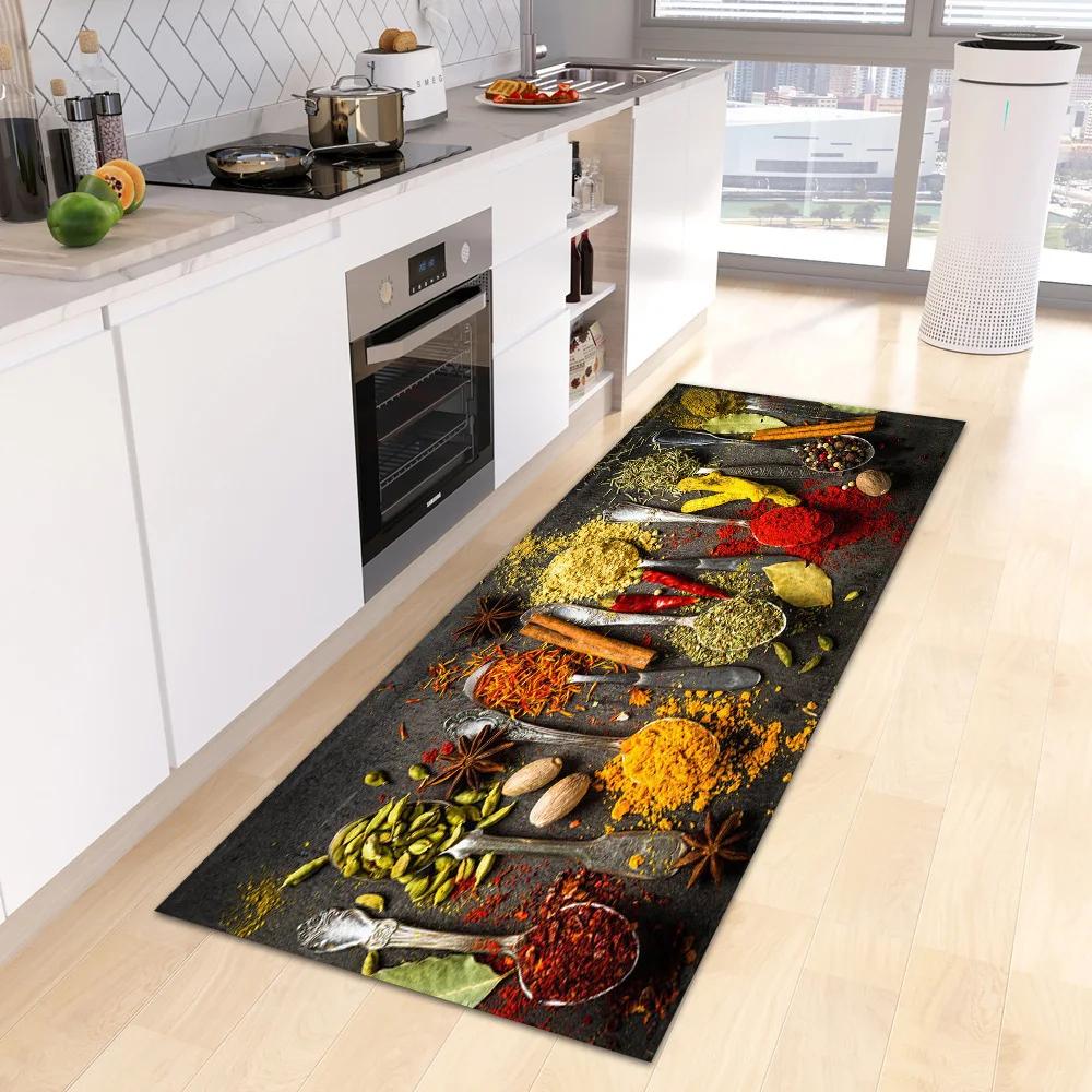 Vibrant Spice Pattern Kitchen Runner Rug Non-Slip Durable Washable Mat for Cooking Aisle Creative/Light Cuisine Area Home Decor