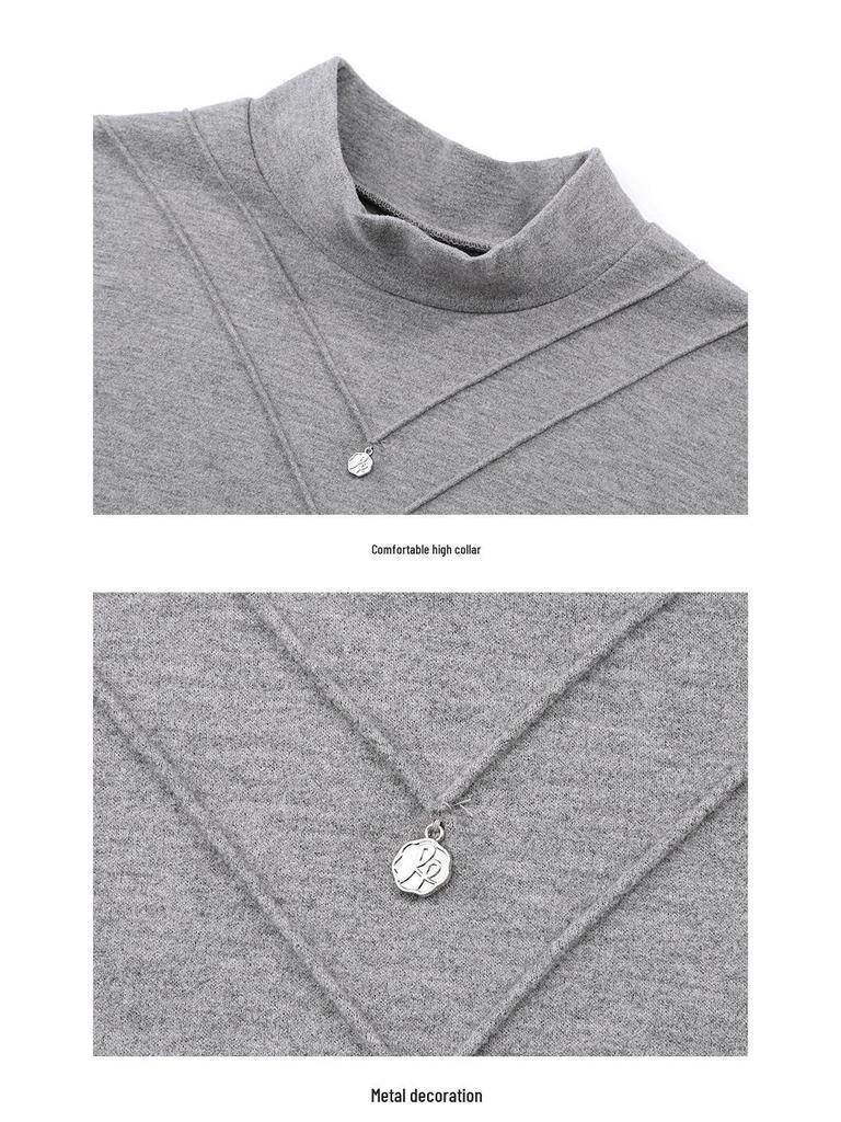 2025 Women's Velvet Half-High Neck Long-Sleeve Slimming Base Layer Top for Autumn/Winter