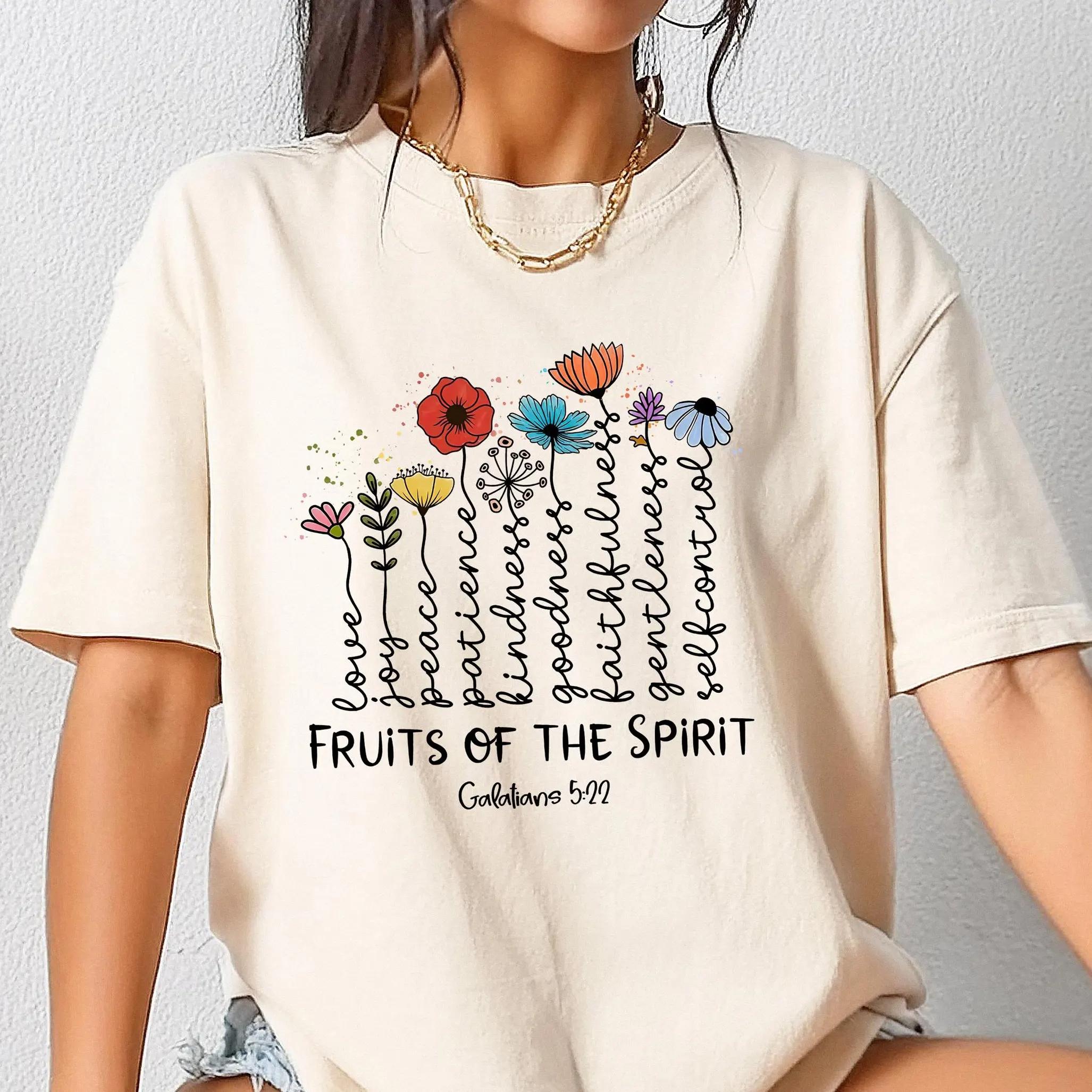 Summer Womens The Fruits of The Spirit Galatians TShirt Cotton and Breathable Short Sleeve Streetwear Oversized Loose Casual S