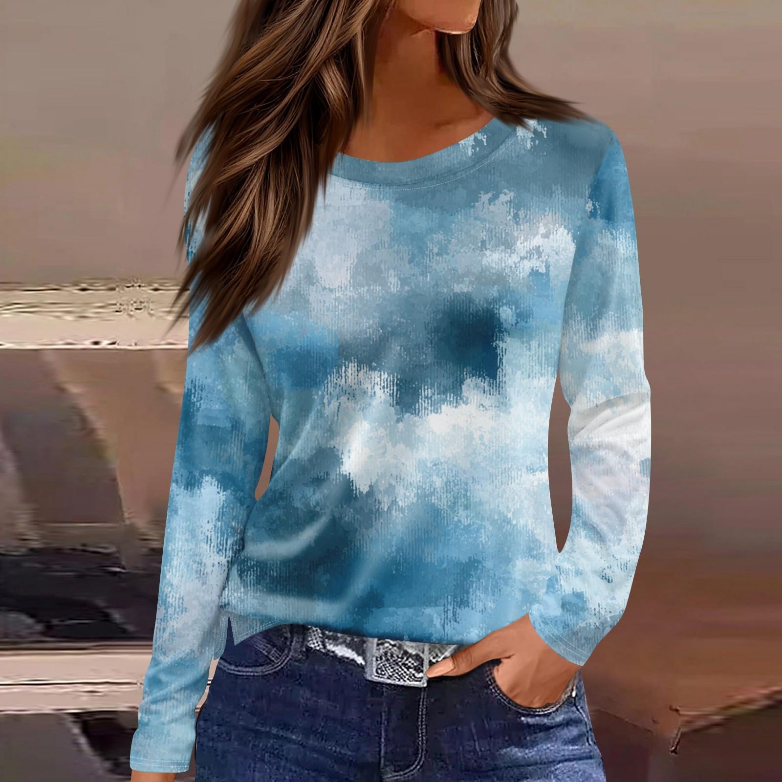 

Женская мода повседневный топ с цветочным принтом и круглым вырезом, длинными рукавами S