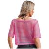 Damen Neon 80er Disco Fischernetz T-Shirt Kurzarm Ausgeschnitten Netz Crop Top