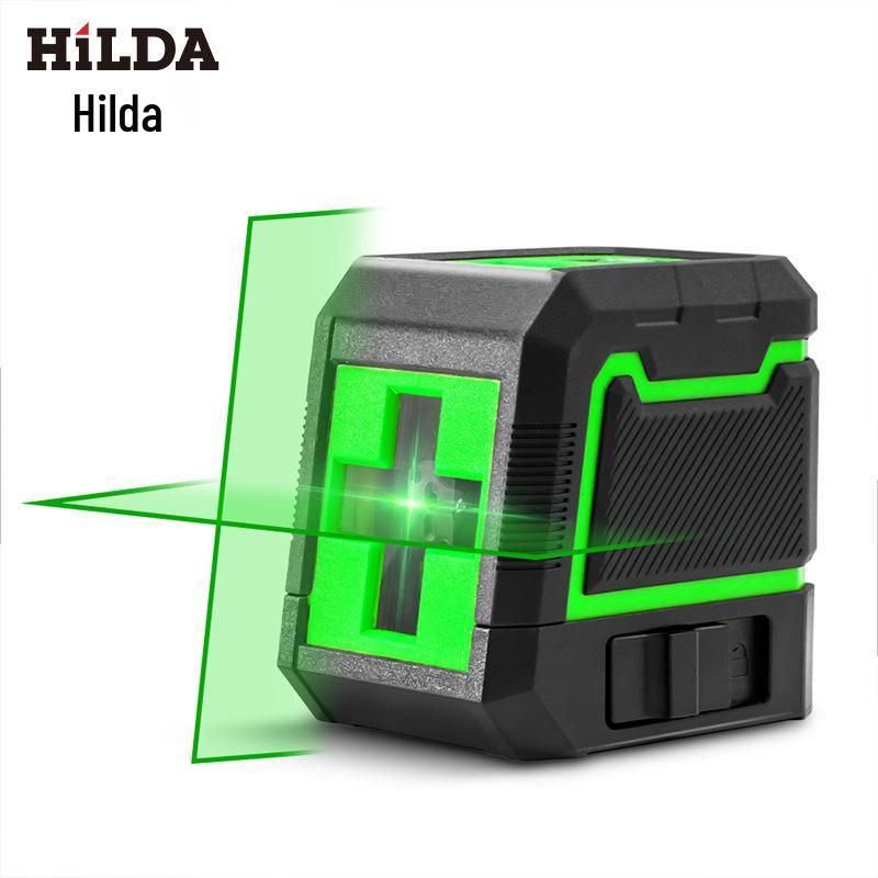 Compact 2-Line Laser Level with Automatic Green Light Projection for Precision Surveying