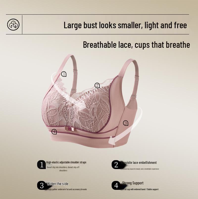 Lace Wire-Free Plus Size Bra for Large Busts: Minimizing, Shaping, Push-Up Comfort, Reduces Underarm Fat - New Style