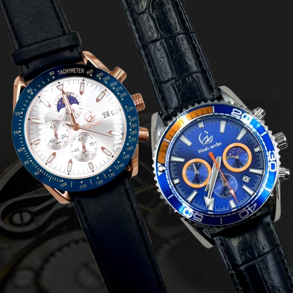 arche Business Stainless Commemorative Leather Band Noa's Men's Watch, Quartz, Steel, Easy-to-Read Dial, Luminous, Waterproof, Men's Watch, Gift,