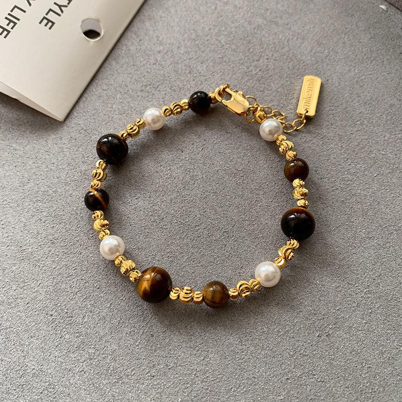 

Элегантный комплект ожерелий с тигровым глазом и жемчугом для женщин RF574 золотой