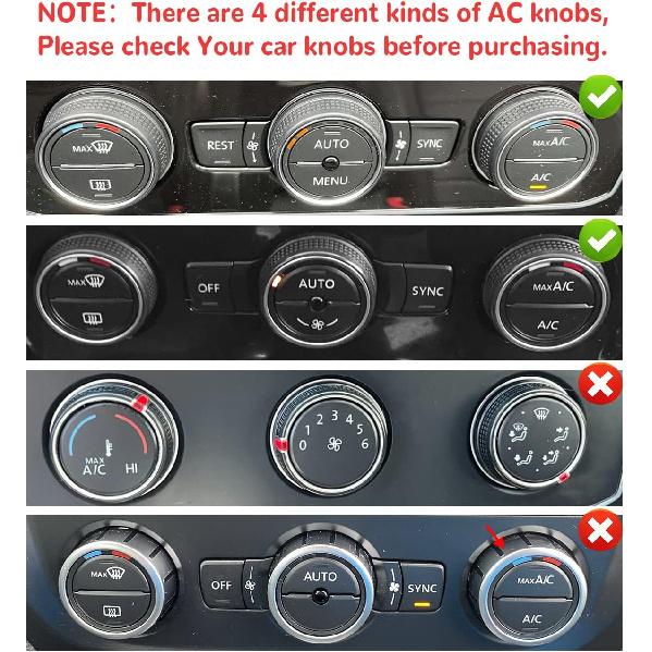 Auovo AC Knob Covers Compatible with Volkswagen VW Accessories Tiguan Taos Jetta Passat Atlas Golf R Beetle Aluminum Alloy Air Conditioning Knob