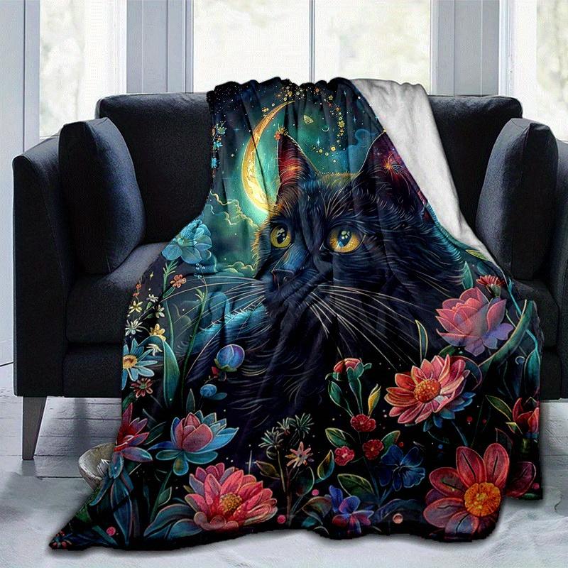 1pc Cat Printing Lightweight Flannel Blanket, Comfortable and Warm Blanket, for Camping Sofa Bed and Couch Office, Gift