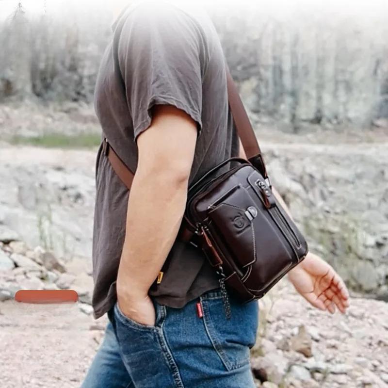 Cowhide men's single shoulder crossbody bag is breathable, wear-resistant, anti-theft, and can be stored with anti-theft brush