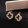 Exquisite Luxury Zircon Embedded Copper Floral Hollow out Petal Earrings Fashion Lucky Flower Shaped Ear Jewelry Accessories