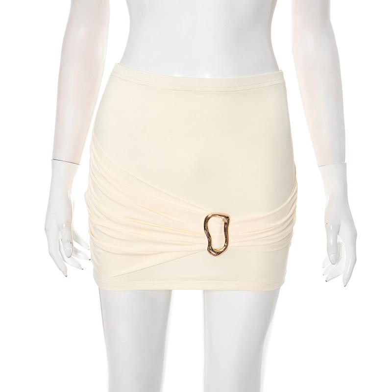 New Summer Slanted Shoulder Sleeveless Short Tank Tops Casual Slim Fit Skirts Women Two-piece Set Y2K Sexy Solid Buckle Hip Skirt Outfits Clothing