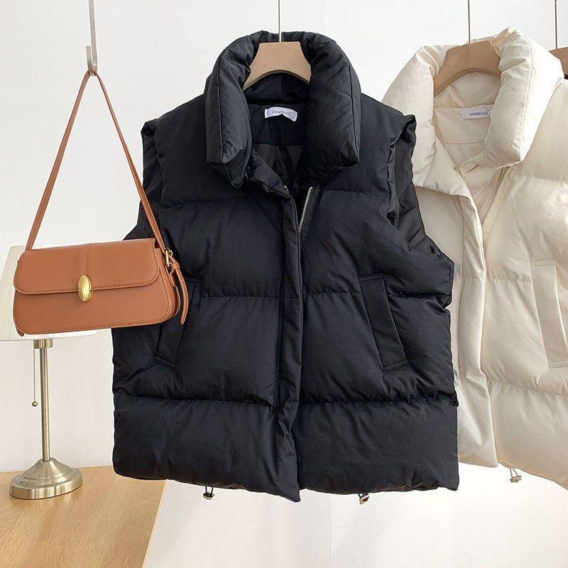 2025 Autumn/Winter Women's Short Stand Collar Down Cotton Vest - Korean Style Sleeveless Outerwear