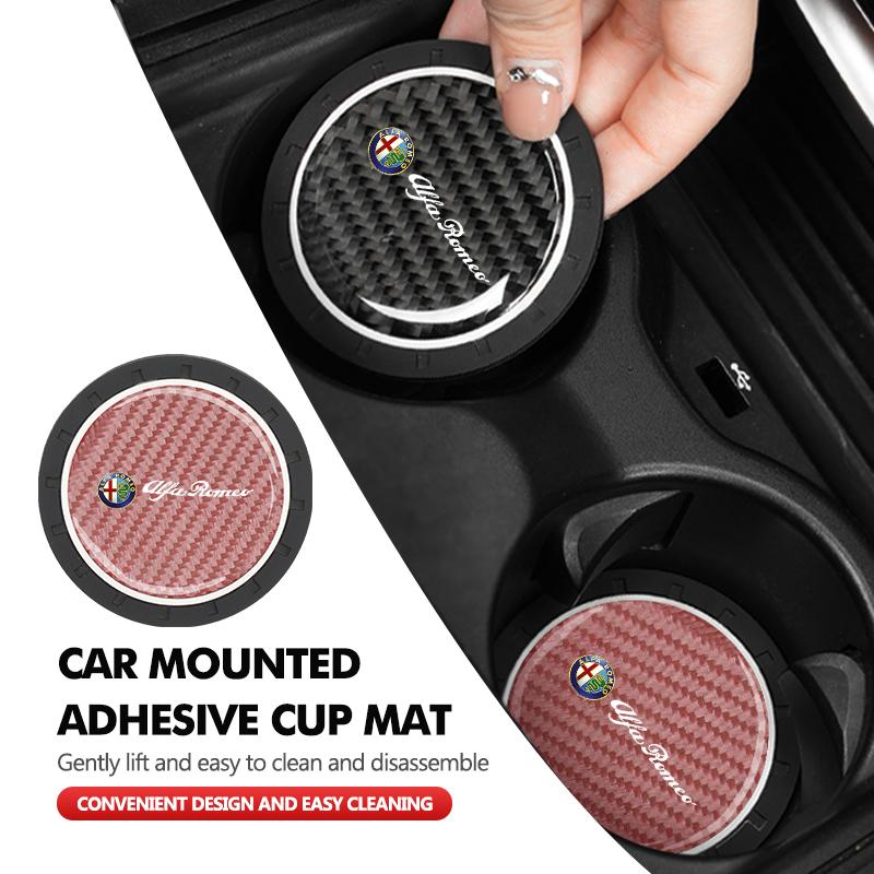 For Alfa Romeo 1/2pcs Car Waterproof Anti Slip Mat Coaster Silicone Water Cup Mat 159 Giulietta 156 147 Giulia Mito GT Stelvio esz566