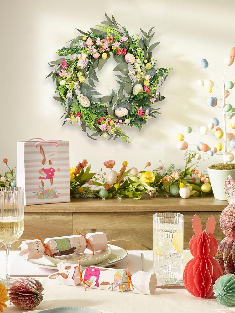 Easter Colorful Egg Wreath Artificial Flowers Eucalyptus Garland for Wall Decoration