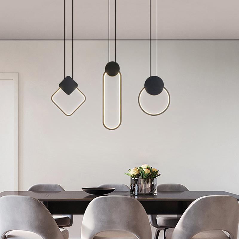 Modern Creative LED Pendant Light For Home Indoor Decor Living Dining Room Bedroom Bedside Hanging Lamp Lustre Round Black Light