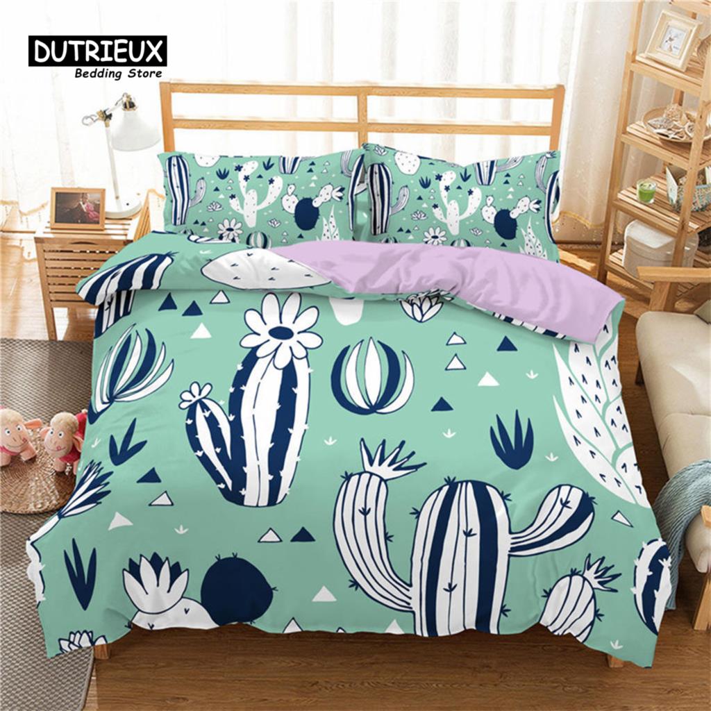Comforter Cartoon Cactus Tropical Botany Garden Plants 3D Print Bedding Set Succulents Microfiber Comforter