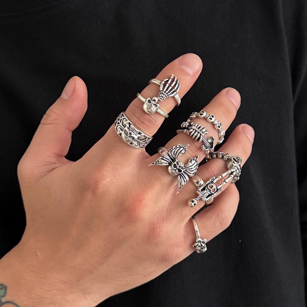 Vintage Halloween Skull Ring for Men Hip Hop Personality Punk Style Ring Set Men's Jewelry