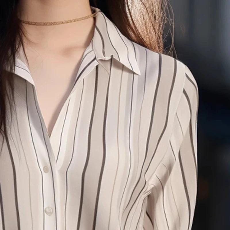 Camicia a Righe da Donna Blusa Vintage Moda Primavera Autunno Top da Donna Abbigliamento Femminile Casual Camicie Eleganti Ampie per Donna