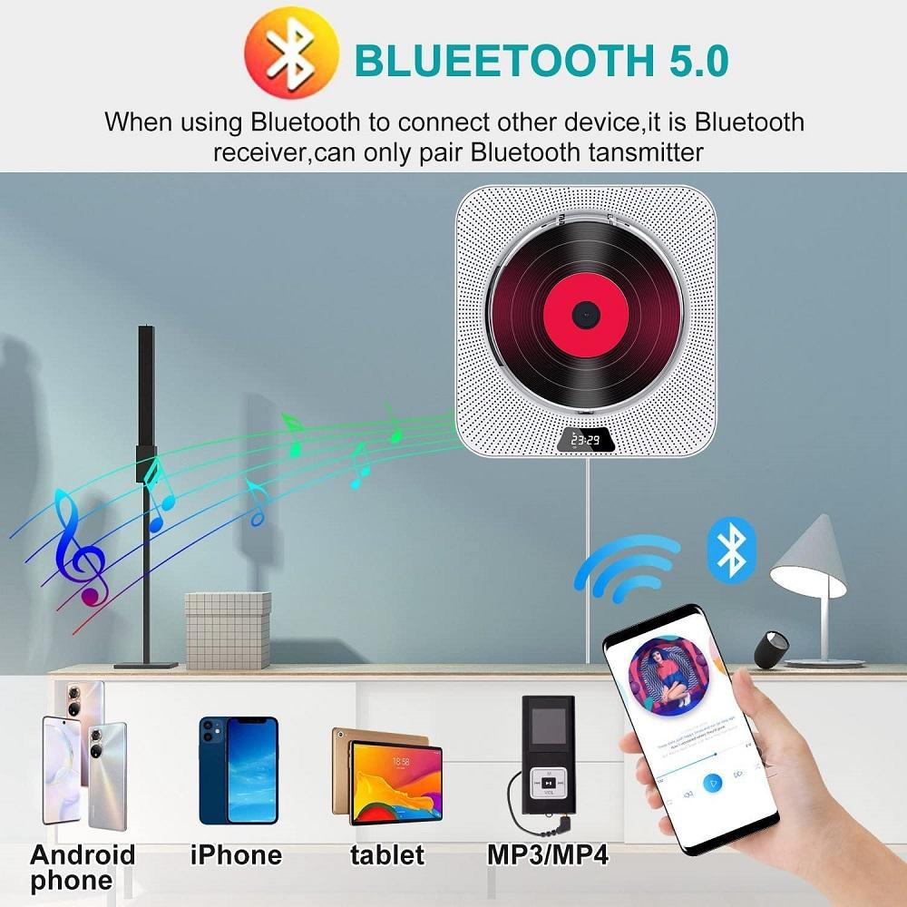 Portable Home Wall-Mounted CD Music Player Bluetooth Speaker FM Remote Control