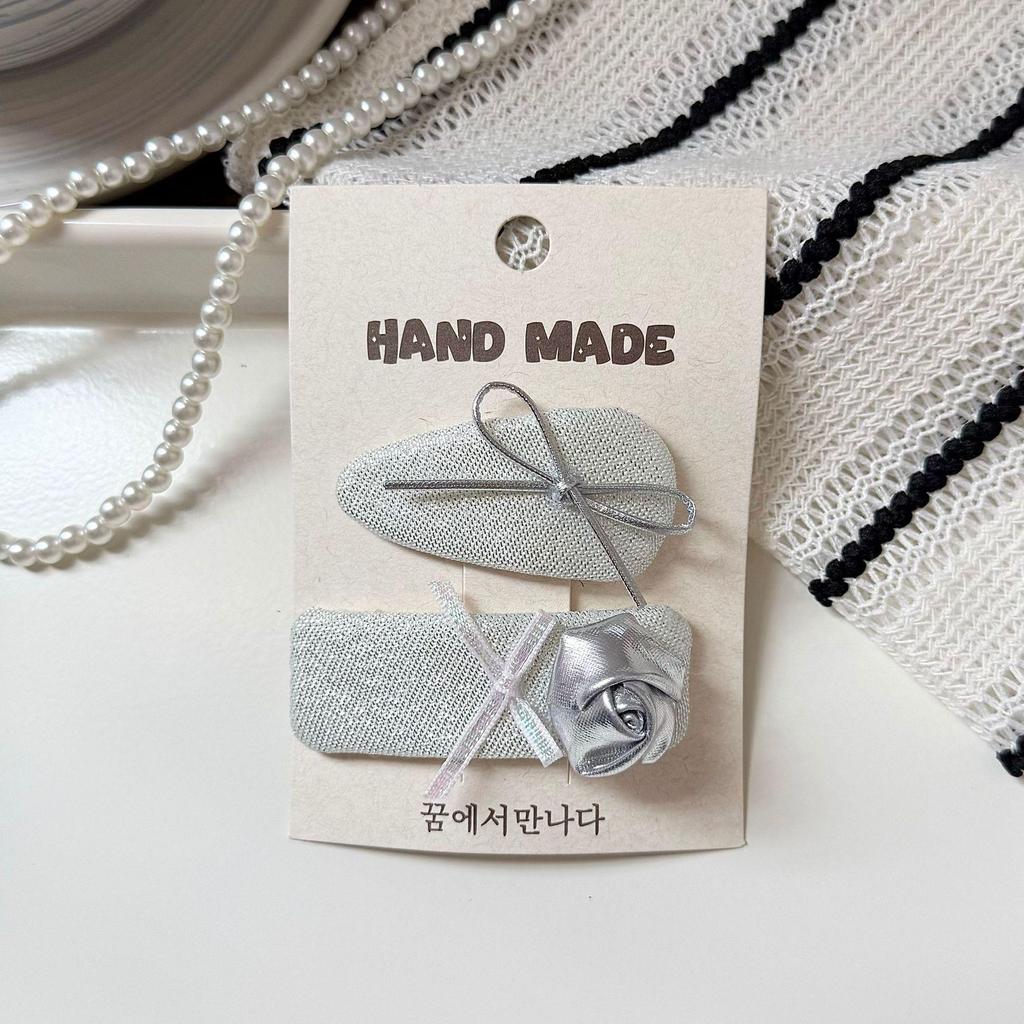 Korean Silver Hairpin: Gentle, Stylish Art BB Clip for Girls - High-Grade Leather Children's Bangs Clip