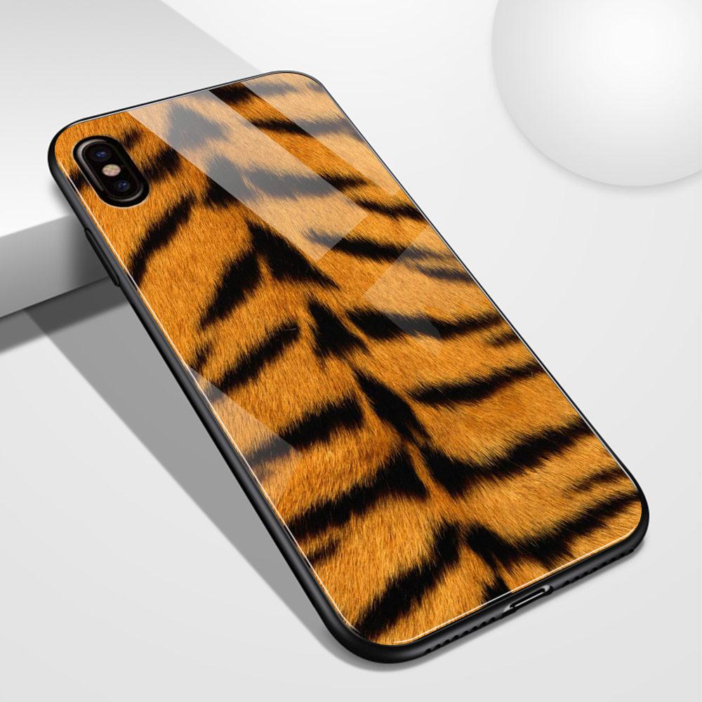 Hülle für iPhone 14 Glas Hartschale Zebra Tiger Leopard Haut Cover Coque für iPhone 6 7 14Plus X Xs Max Xr 11 12 13 14 Pro Max Se