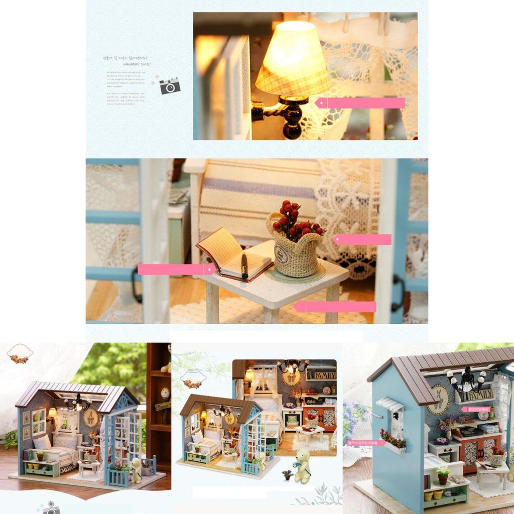 Exquisite Doll Miniature Wooden House Studio Kit With Led Lights And Furniture