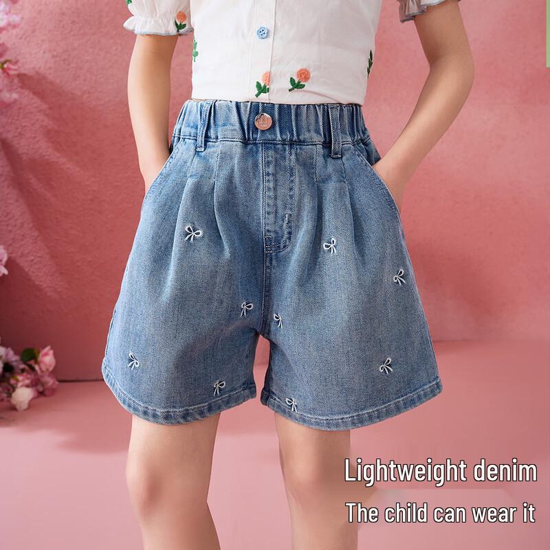 Джинсовые шорты ASK JUNIOR для девочек, А-силуэта, с бантом XL