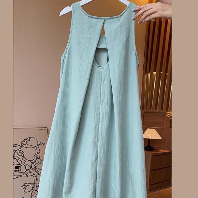 Sleeveless vest dress children's summer new seaside vacation high-end sense neck sling beach dress