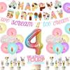 Ice Cream Birthday Party Decorations for 4 Girls Donut 4th Birthday Party Decorations We Scream 4 Ice Cream Banner Cake Topper Cupcake Toppers