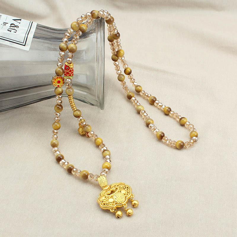 Detachable Chain Gold Gourd Necklace with Faux Tiger Eye Crystal
